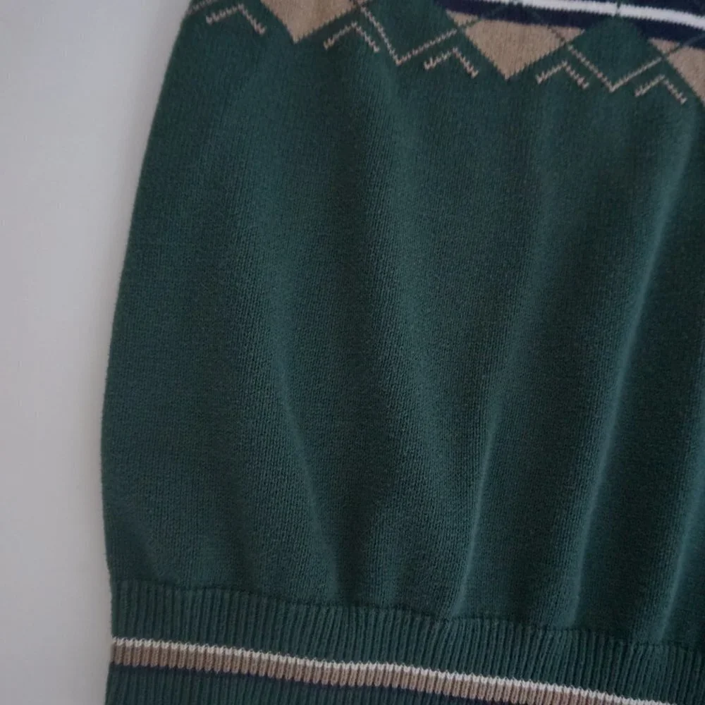 Vintage 90s Steve Strickland fairway sportswear green cotton knit v-neck Vest XL - Picture 5 of 8